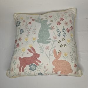 Pier 1 Imports Embroidered Chenille Easter Bunnies and Flowers Accent Pillow 17"